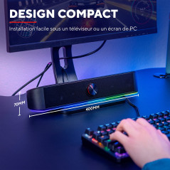 Trust Gaming Barre de Son Éclairée RGB GXT 619 Thorne - Enceintes Stéréo 2.0, Éclairage LED RGB, 12 W, Alimentation USB, pour PC