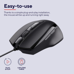 Trust Voca Comfort Souris Filaire (800/1200/1600/2400 PPP) Noir