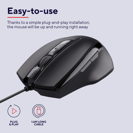 Trust Voca Comfort Souris Filaire (800/1200/1600/2400 PPP) Noir
