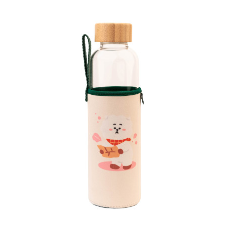 Grupo Erik - Bouteille en Verre BT21 RJ - Capacité 50 cl | Avec Bouchon en Bambou et Protection | Inclut un Étui en Néoprène ave
