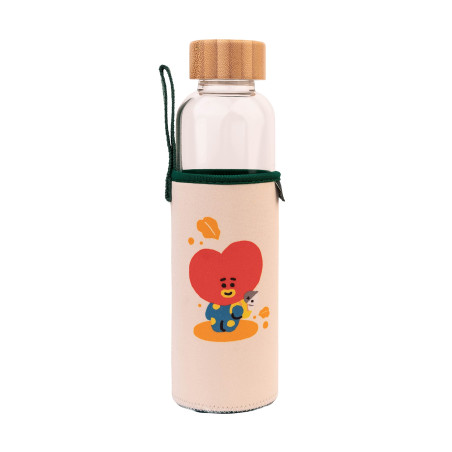 Grupo Erik - Bouteille en Verre BT21 Tata - Capacité 50 cl | Avec Bouchon en Bambou et Protection | Inclut un Étui en Néoprène a