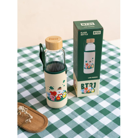 Grupo Erik - Bouteille en Verre BT21 - Capacité 50 cl | Avec Bouchon en Bambou et Protection | Inclut un Étui en Néoprène avec D