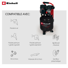 Einhell Compresseur à air silencieux TE-AC 270/50 Silent Plus (750W, Cuve de 24 L, Pression 8bar, Débit d'aspiration 135l/min, M
