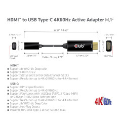 Adaptateur actif CLUB3D HDMI vers USB Type-C 4K60 Hz St/B