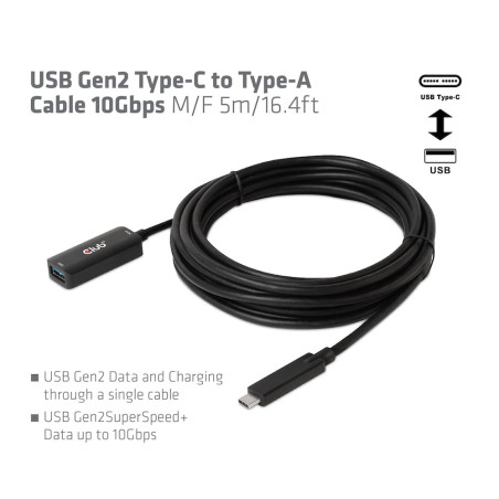 Club 3D CAC-1536 Câble USB Gen2 Type C vers Type A 10 Gbps St./B. 5 m