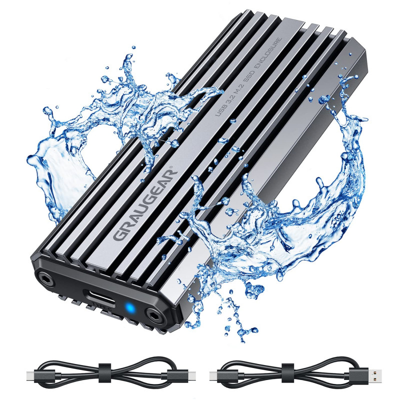 GRAUGEAR Boîtier en Aluminium pour M.2 PCIe SSD NVMe, USB3.2 Gen2 10Gbit/s, 2X câbles USB-C & USB-A, Protection Contre Les Proje GRAUGEAR Boîtier en Aluminium pour M.2 PCIe SSD NVMe, USB3.2 Gen2 10Gbit/s, 2X câbles USB-C & USB-A, Protection Contre Les Proje