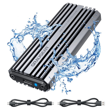 GRAUGEAR Boîtier en Aluminium pour M.2 PCIe SSD NVMe, USB3.2 Gen2 10Gbit/s, 2X câbles USB-C & USB-A, Protection Contre Les Proje
