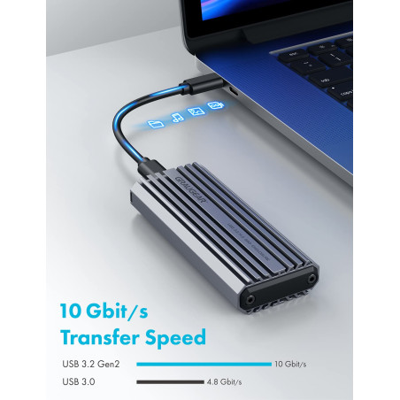 GRAUGEAR Boîtier en Aluminium pour M.2 PCIe SSD NVMe, USB3.2 Gen2 10Gbit/s, 2X câbles USB-C & USB-A, Protection Contre Les Proje