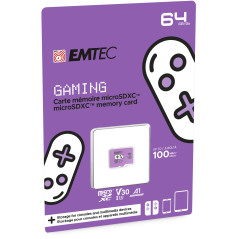 EMTEC - Carte Mémoire microSD Gaming 64GB - Plus de Stockage de Jeux et Vidéos - ECMSDM64GXCU3G - Compatible Nintendo Switch - P
