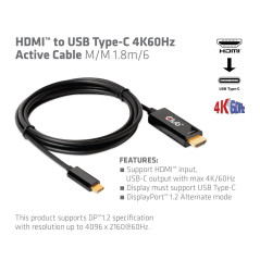 CLUB3D HDMI™ vers USB Type-C 4K60Hz Câble Actif 1,8m