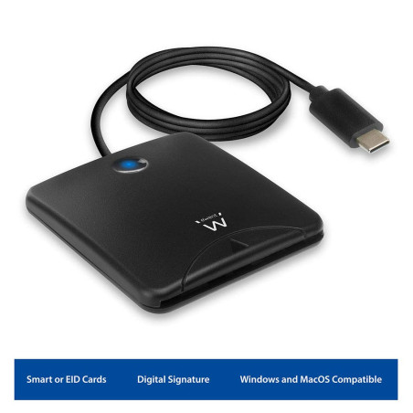 Ewent EW1055 Lecteur de Carte à Puce USB-C USB Type C, Lecteur CNS et TNS USB C