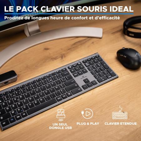 BlueElement - Pack Clavier et Souris sans Fil Grapheme - Wireless avec Smart Dongle - Clics Silencieux - Design Ultra Slim - Erg