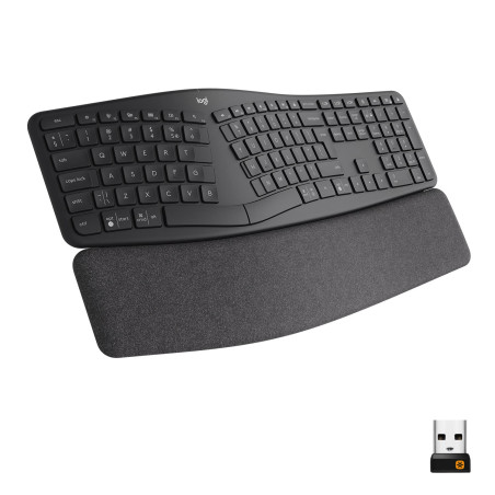 Logitech ERGO K860 for Business - Clavier sans fil en deux parties, Clavier US International QWERTY - Gris