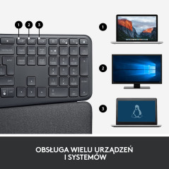 Logitech ERGO K860 for Business - Clavier sans fil en deux parties, Clavier US International QWERTY - Gris