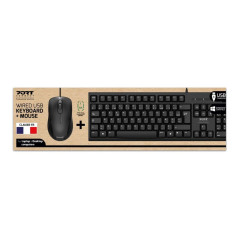 PORT CONNECT Pack Clavier avec Souris USB Filaire 1000 DPI Ambidextre USB-A Noir