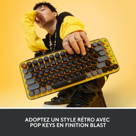 Logitech Pop Keys Clavier Mécanique sans Fil avec Touches Emoji Personnalisables, Design Compact Durable, Bluetooth ou Connectiv