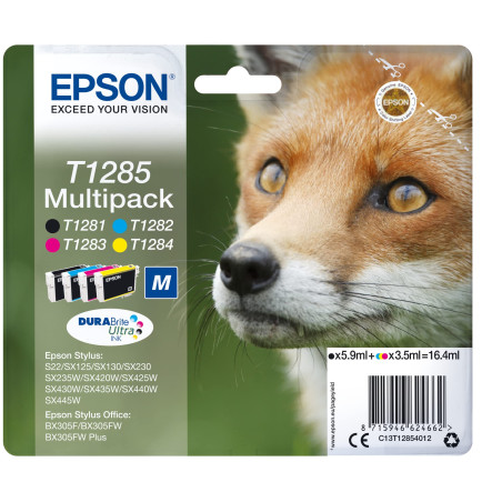 Epson Multipack T1285 Renard, Cartouches d'encre d'origine, 4 couleurs: Noir, Cyan, Magenta, Jaune, S22 SX125 SX130 SX230 SX235W