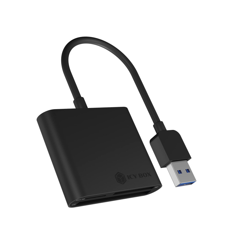 ICY BOX IB-CR301-U3 USB 3.0 Type-A pour Cartes mémoire CF, SD et microSD, SD 3.0, boîtier en Aluminium, cble intégré, Noir ICY BOX IB-CR301-U3 USB 3.0 Type-A pour Cartes mémoire CF, SD et microSD, SD 3.0, boîtier en Aluminium, cble intégré, Noir