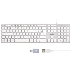 Bluestork Clavier Français AZERTY Filaire pour Mac - Touches Concaves et Silencieuses, 13 Raccourcis Multimédia, Adaptateur USB/