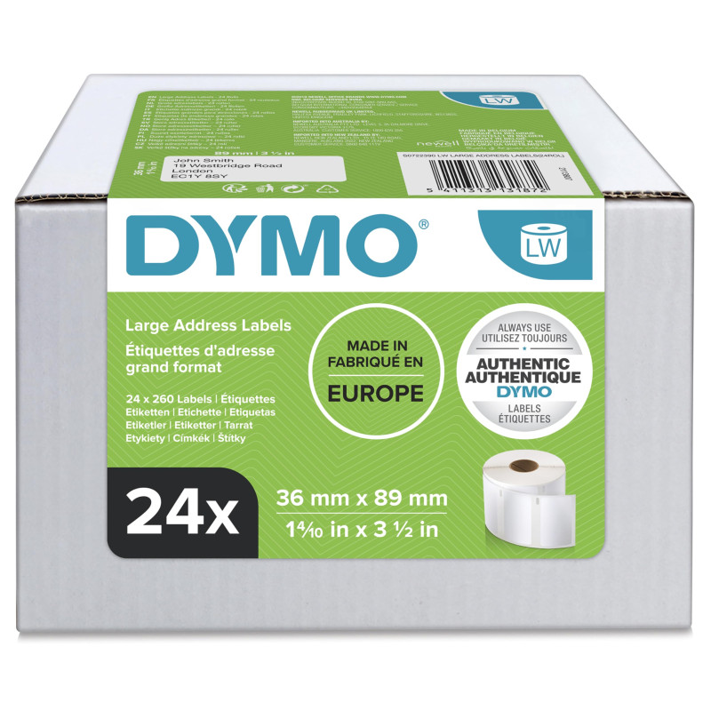 DYMO Rouleaux d'Etiquettes, 36 mm x 89 mm, 24 Rouleaux de 260 DYMO Rouleaux d'Etiquettes, 36 mm x 89 mm, 24 Rouleaux de 260