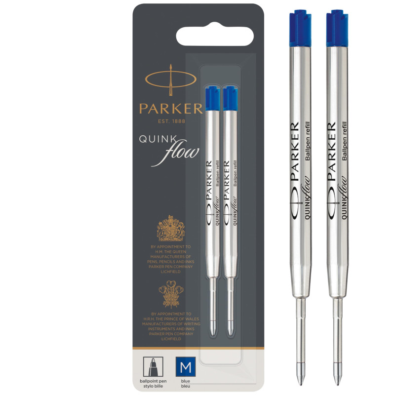 Parker recharges pour stylo bille | pointe moyenne | encre bleue QUINKflow | lot de 2 Parker recharges pour stylo bille | pointe moyenne | encre bleue QUINKflow | lot de 2