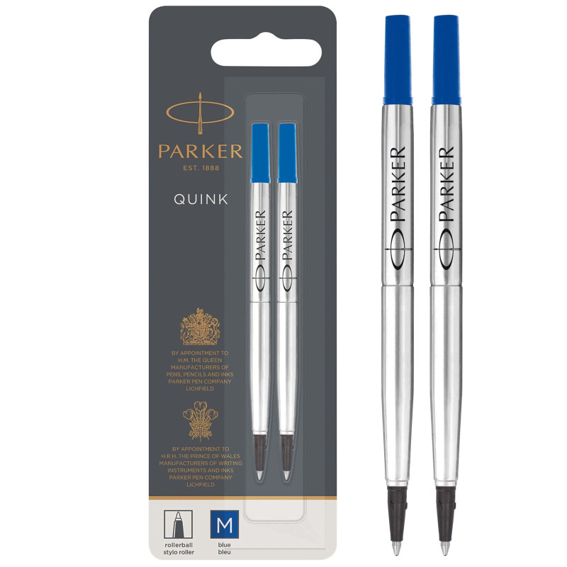Parker recharges pour stylo roller | pointe moyenne | encre bleue QUINK | lot de 2 Parker recharges pour stylo roller | pointe moyenne | encre bleue QUINK | lot de 2