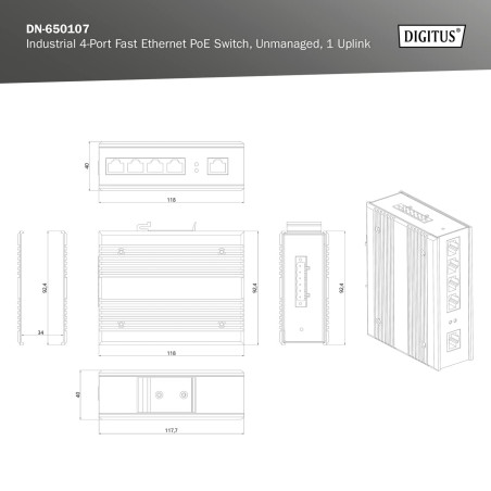 ASSMANN Electronic DN-650107 commutateur réseau Fast Ethernet (10/100) Connexion Ethernet, supportant l'alimentation via ce port
