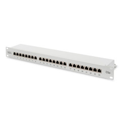 DIGITUS Cat 5e Panneau de Brassage de Classe D blindé 24 Ports RJ45 8P8C LSA 1 UH Montage en Rack Couleur Gris RAL 7035 DN-91524