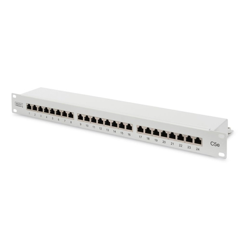 DIGITUS Cat 5e Panneau de Brassage de Classe D blindé 24 Ports RJ45 8P8C LSA 1 UH Montage en Rack Couleur Gris RAL 7035 DN-91524