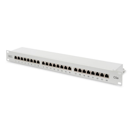 DIGITUS Cat 5e Panneau de Brassage de Classe D blindé 24 Ports RJ45 8P8C LSA 1 UH Montage en Rack Couleur Gris RAL 7035 DN-91524