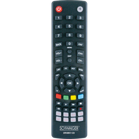 SCHWAIGER UFB3802 533 Télécommande Universelle de Rechange pour TV Récepteur multimédia Éclairage des Touches IR codable à Infra