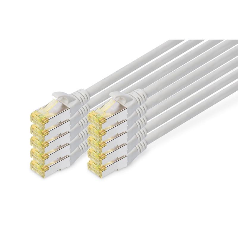 DIGITUS Câble LAN Cat 6A - 0,25m - 10 pièces - RJ45 Câble réseau - S/FTP Blindé - Compatible Cat-6 & Cat-7 - Gris