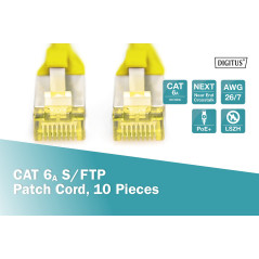 DIGITUS Câble LAN Cat 6A - 1m - 10 pièces - RJ45 Câble réseau - S/FTP Blindé - Compatible Cat-6 & Cat-7 - Jaune