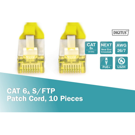 DIGITUS Câble LAN Cat 6A - 1m - 10 pièces - RJ45 Câble réseau - S/FTP Blindé - Compatible Cat-6 & Cat-7 - Jaune