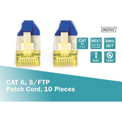 DIGITUS Câble LAN Cat 6A - 3m - 10 pièces - RJ45 Câble réseau - S/FTP Blindé - Compatible Cat-6 & Cat-7 - Bleu