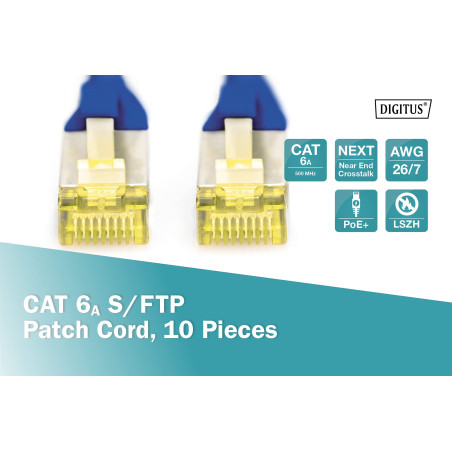 DIGITUS Câble LAN Cat 6A - 3m - 10 pièces - RJ45 Câble réseau - S/FTP Blindé - Compatible Cat-6 & Cat-7 - Bleu