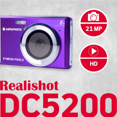 AgfaPhoto Realishot DC5200 - Appareil Photo Compact, 21MP, Ecran LCD 2,4", Zoom Digital 8X, Vidéo HD 720p, Batterie Lithium, Car