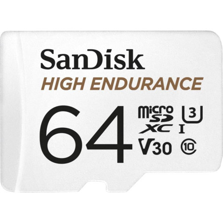SanDisk HIGH ENDURANCE Video Monitoring for Dashcams & Home Monitoring 64 GB microSDXC Memory Card + SD Adaptor, Up to 100 MB/s