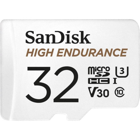 SanDisk HIGH ENDURANCE Video Monitoring for Dashcams & Home Monitoring 32 GB microSDHC Memory Card + SD Adaptor, Up to 100 MB/s