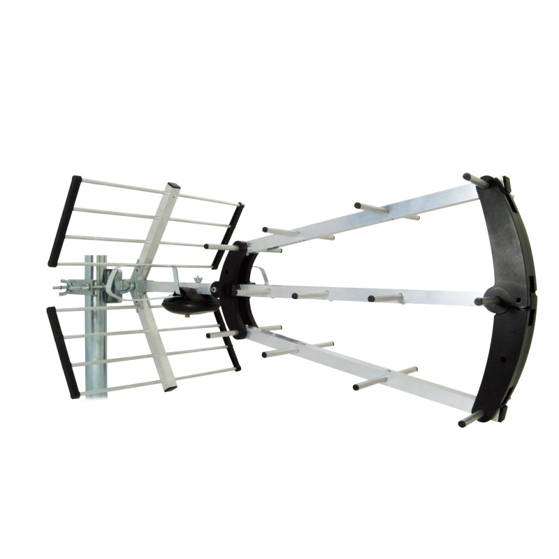 Metronic 415047 Antenne d'extérieur Trinappe 20 db - filtre 4G - UHF - Fiche F compacte et dépliable