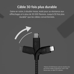 Belkin Câble à gaine tressée USB-A vers Lightning BoostCharge Pro Flex (1 m), certifié MFi, pour iPhone 14, 13, 12, Pro, Max, mi