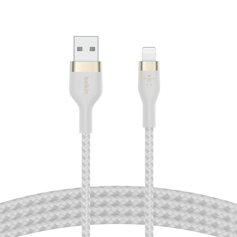 Belkin Câble à gaine tressée USB-A vers Lightning BoostCharge Pro Flex (1 m), certifié MFi, pour iPhone 14, 13, 12, Pro, Max, mi Belkin Câble à gaine tressée USB-A vers Lightning BoostCharge Pro Flex (1 m), certifié MFi, pour iPhone 14, 13, 12, Pro, Max, mi