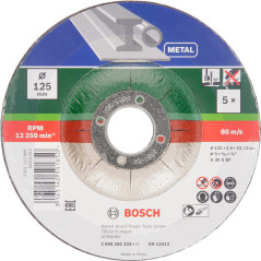 Bosch Accessories BOSCH 2609256333-5 discos cortar metal 125 x 2,5 mm, Acodado, Multicolore, 125 mm