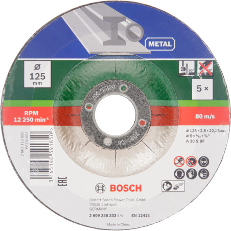Bosch Accessories BOSCH 2609256333-5 discos cortar metal 125 x 2,5 mm, Acodado, Multicolore, 125 mm