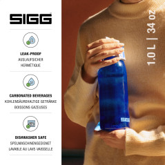 Sigg - Gourde Transparente en Tritan - Total Color Blue - Convient Aux Boissons Gazeuses - Lavage Au Lave-Vaisselle - Étanche &