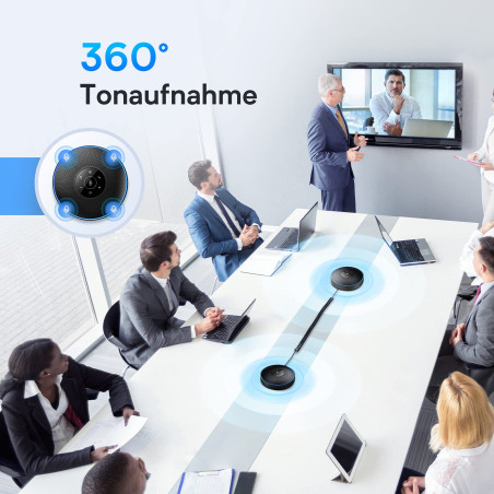 eMeet Haut-Parleur de conférence Bluetooth - 2 Haut-parleurs PC avec dongle, kit Mains Libres USB M220 pour 5-16 Personnes