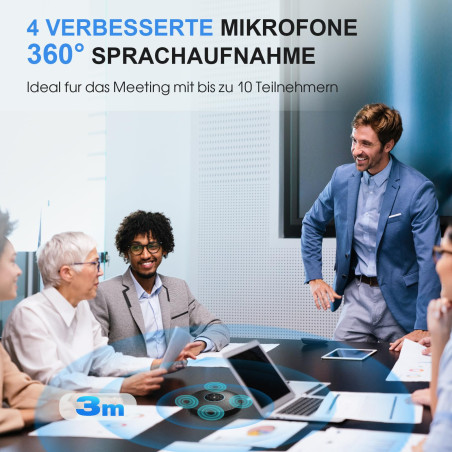 eMeet Bluetooth Mains Libres Téléphone de conférence - Office Core M2 Enceinte sans Fil Mains Libres conferencing 8 m Large Cham