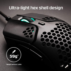 HyperX Pulsefire Haste – Souris de jeu – Ultralégère, 59 g, Coque en nid d'abeille, Design Hex, Cordon HyperFlex, jusqu'à 16 000