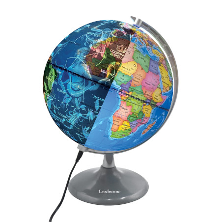 Lexibook, Globe Jour et Nuit Lumineux STEM, 2-en-1 Globe Le Jour Carte des contellations la Nuit, Bleu/Noir, NLJ185FR