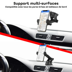 T'nB Support Téléphone Voiture Ventouse, Support Multi-Surfaces, Fermeture Automatique, Finition Premium avec Design Carbone, Su